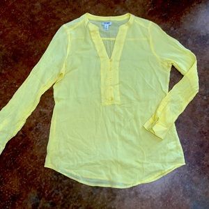 Yellow v-neck blouse with buttons